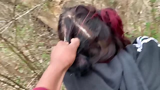 Emo slattern gets fucked on tree stump in public